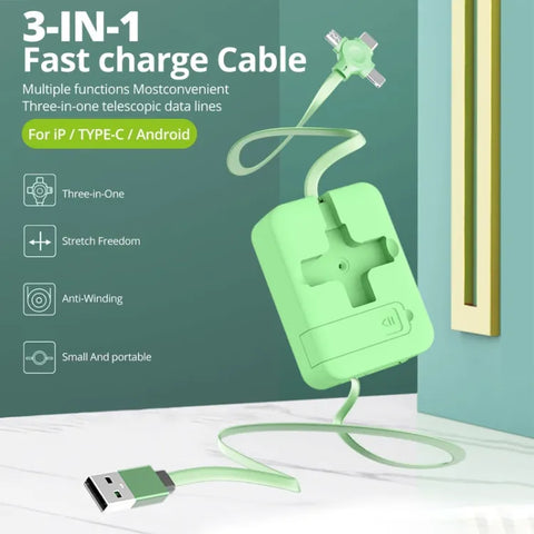 4 in 1 Retractable USB Cable for Charging and Data Transfer Adaptable for Iphone and Samsung.